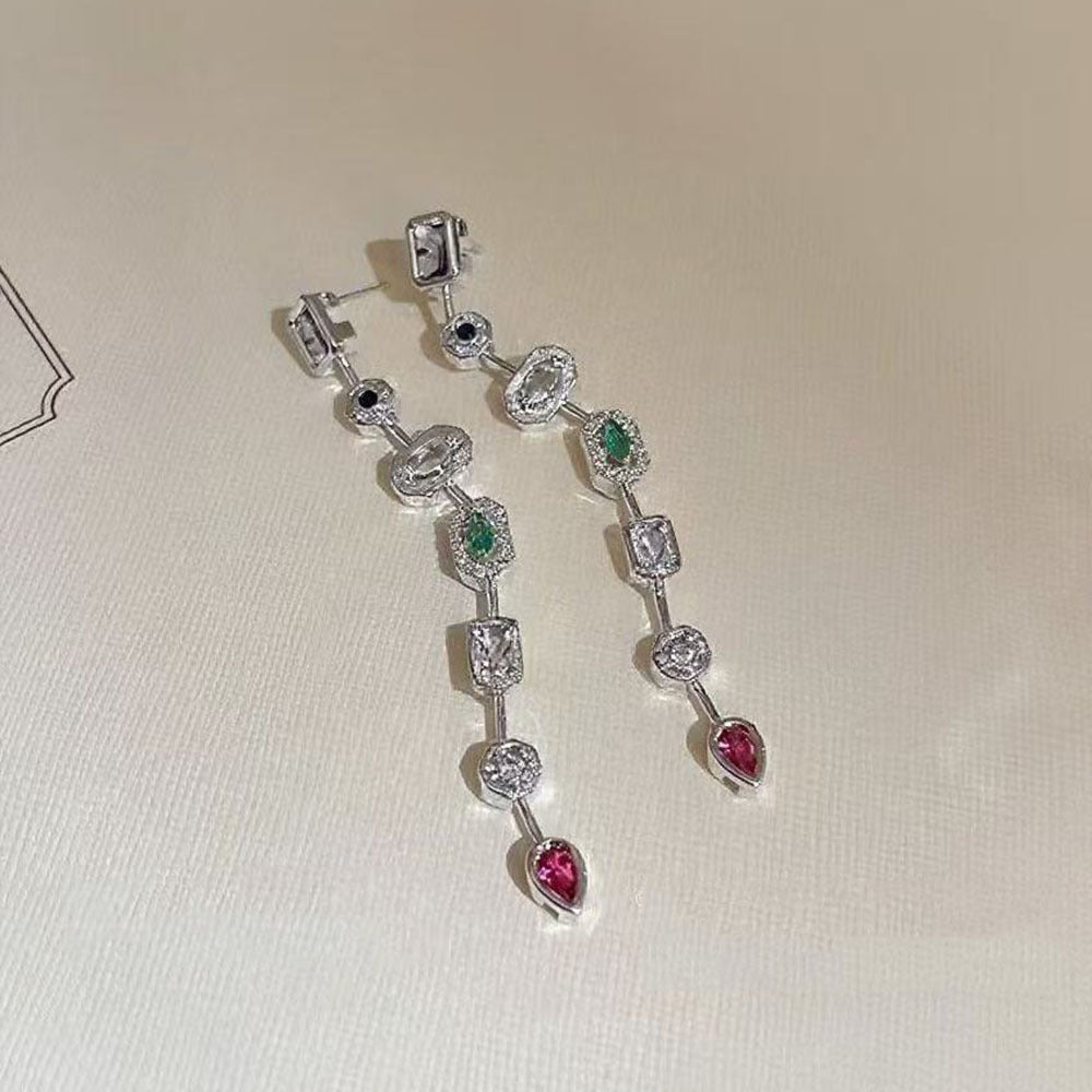 Candy Colorful Stone Long Earring For Women 14K Gold Plated