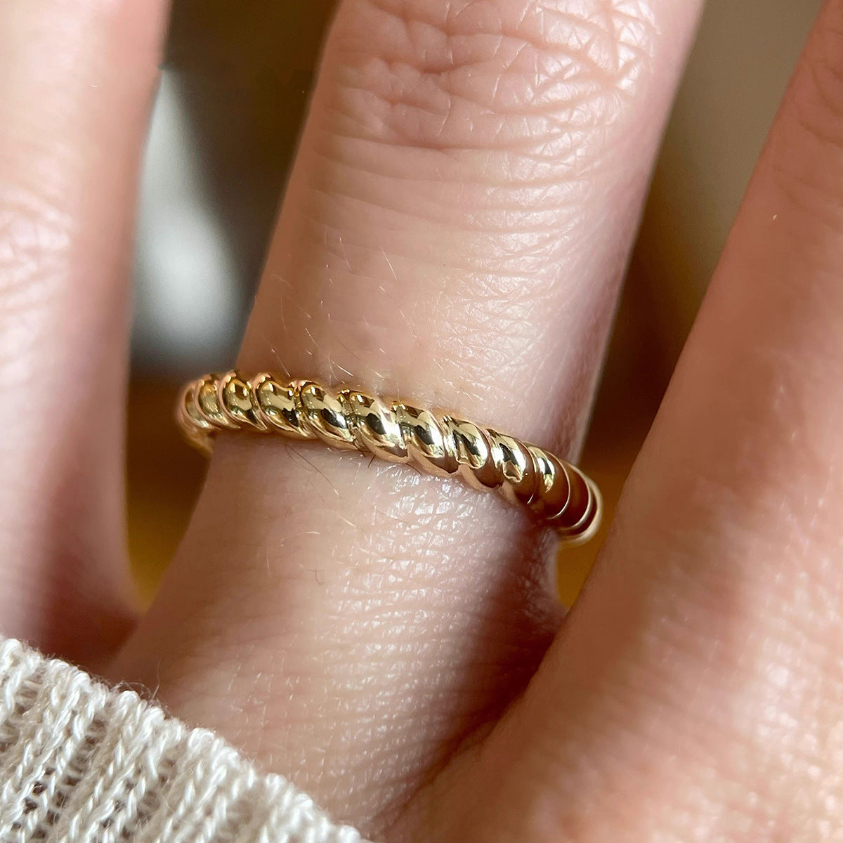 925 Sterling Silver 18k Gold Plated Twisted Ring for Women