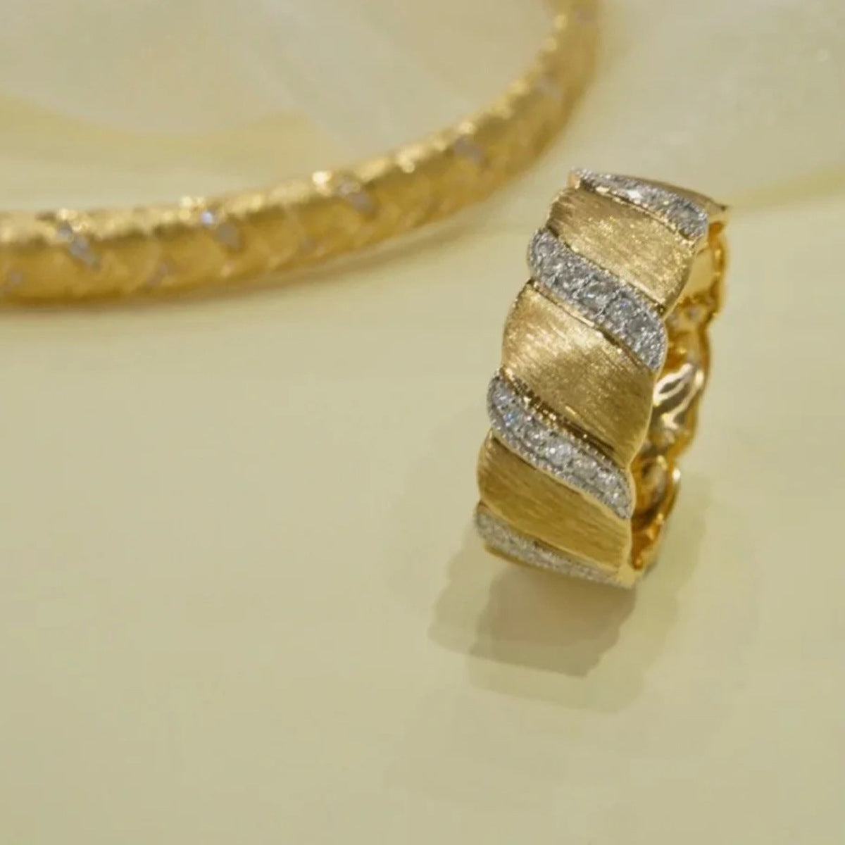 Brushed Sterling Silver 925 Ring Vintage Gold Plated