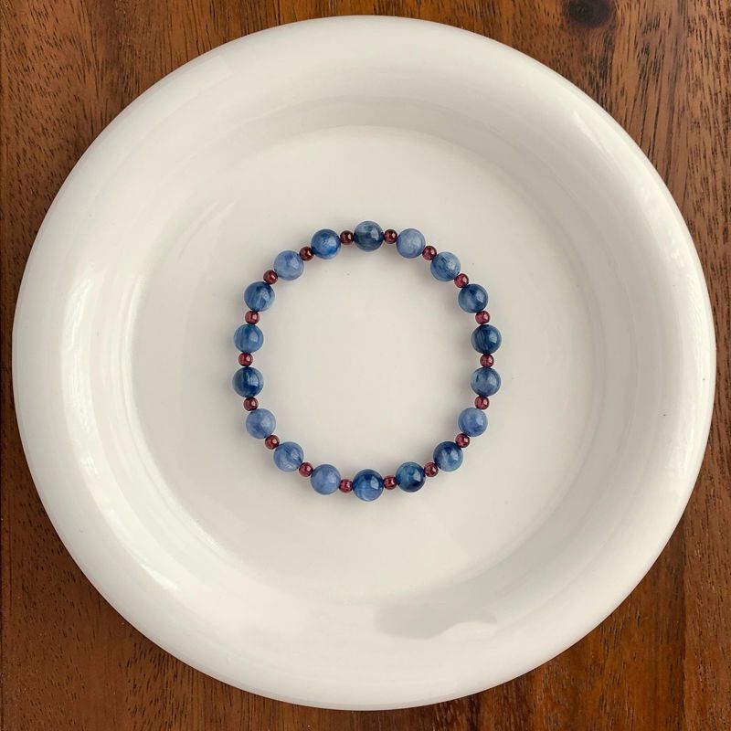 Blue Kyanite Garnet Strand Bead Choker Necklace Sterling Silver Clasp