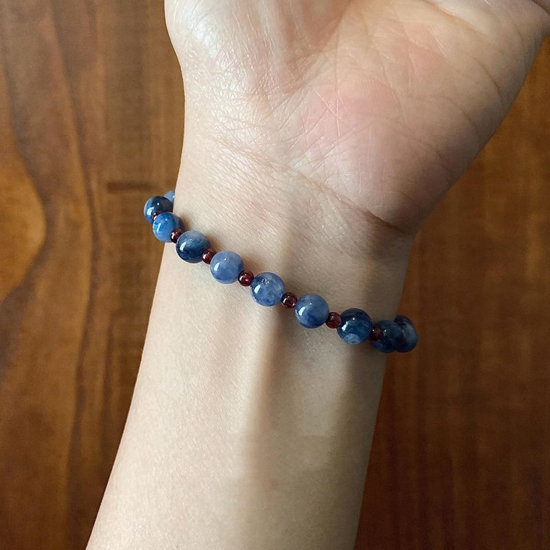 Blue Kyanite Garnet Strand Bead Choker Necklace Sterling Silver Clasp