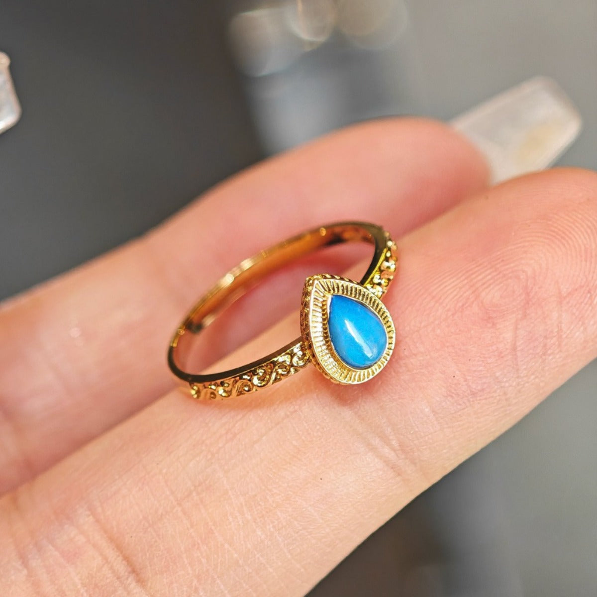 Sterling Silver 925 Rings Set Natural Opal Stone Narrow