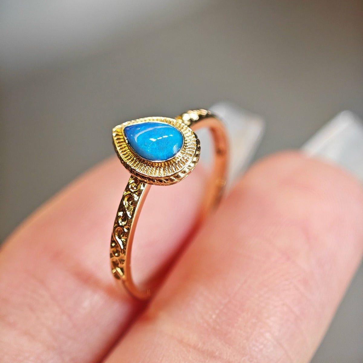 Sterling Silver 925 Rings Set Natural Opal Stone Narrow