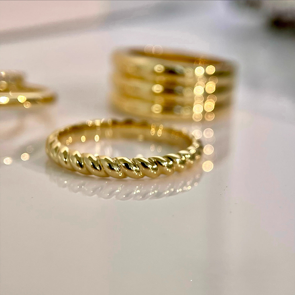 925 Sterling Silver 18k Gold Plated Twisted Ring for Women