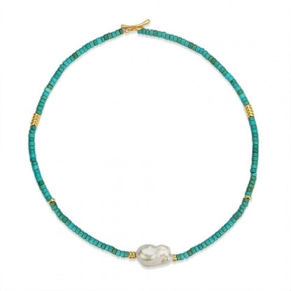 Natural Turquoise Sead Strand Choker With Baroque Pearl