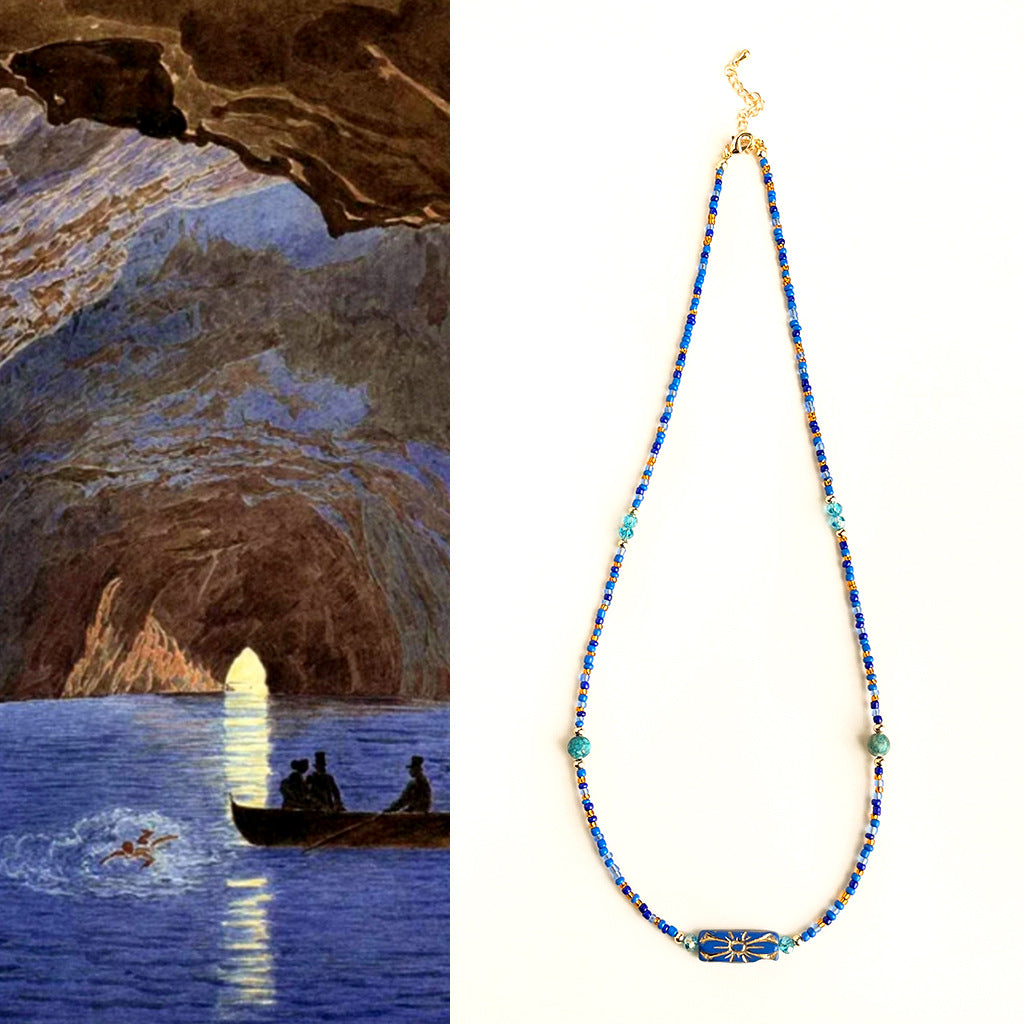 Handmade Indigo Bohemian Beaded Necklace Natural Turquoise Stone Beads Choker bohemian choker necklace indigo stone necklace