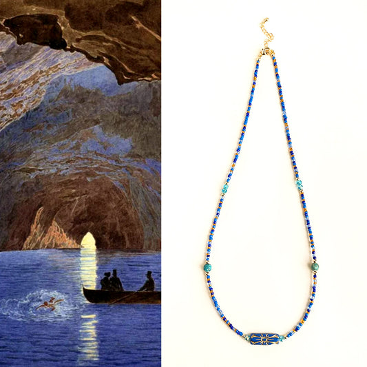 Handmade Indigo Bohemian Beaded Necklace Natural Turquoise Stone Beads Choker bohemian choker necklace indigo stone necklace