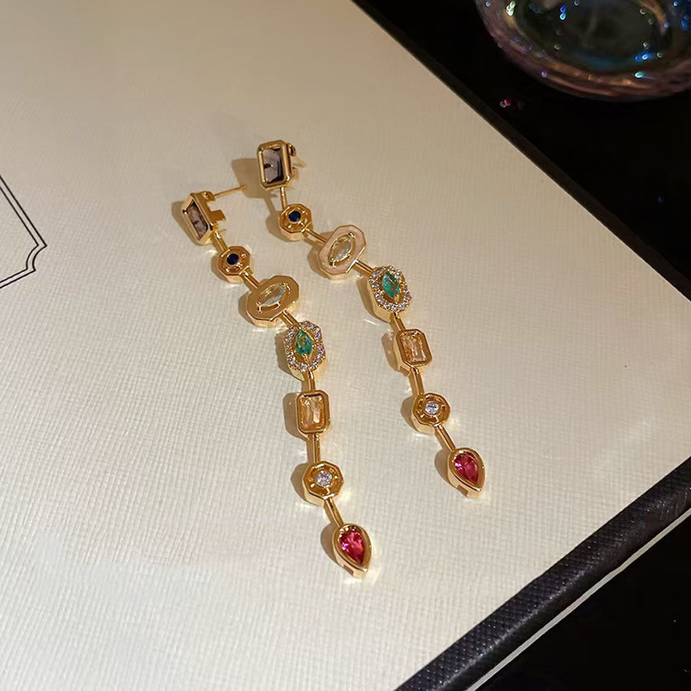 Candy Colorful Stone Long Earring For Women 14K Gold Plated