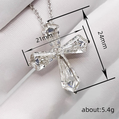 Sterling Silver 925 Set Crystal Cross Pendant Choker Necklace Female