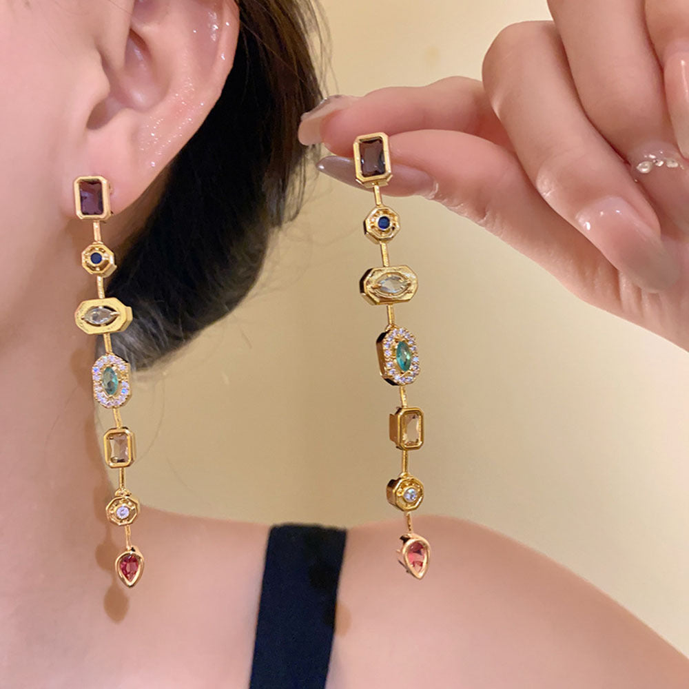 Candy Colorful Stone Long Earring For Women 14K Gold Plated
