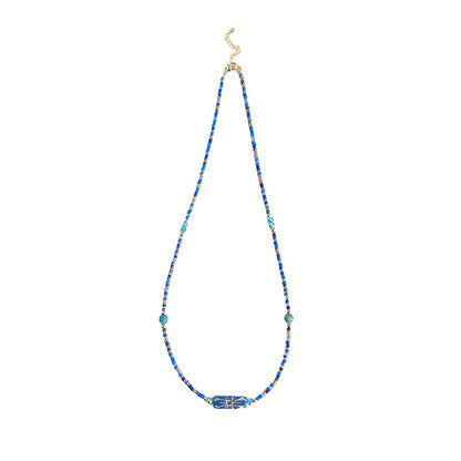 Handmade Indigo Bohemian Beaded Necklace Natural Turquoise Stone Beads Choker bohemian choker necklace indigo stone necklace