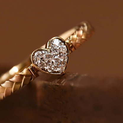 Sterling Silver 925 Woven Band Ring Pave Zirconia Stackable Ring