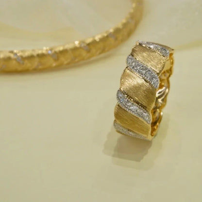 Brushed Sterling Silver 925 Ring Vintage Gold Plated