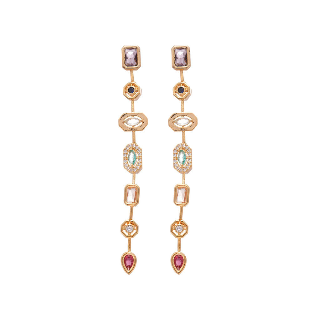 Candy Colorful Stone Long Earring For Women 14K Gold Plated