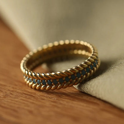 Sterling Silver 925 Set Natural Turquoise Stone Ring Vintage S925 Narrow Band Ring