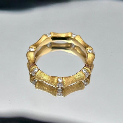 Vintage Brushed Sterling Silver 925 Ring Bamboo-Shaped Ring