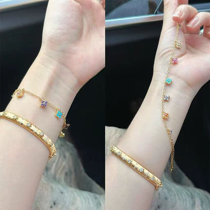 Luxury Clover Female Choker Necklace Multi-color Stone Charms Necklace 14K Gold Plated Jewelry Set