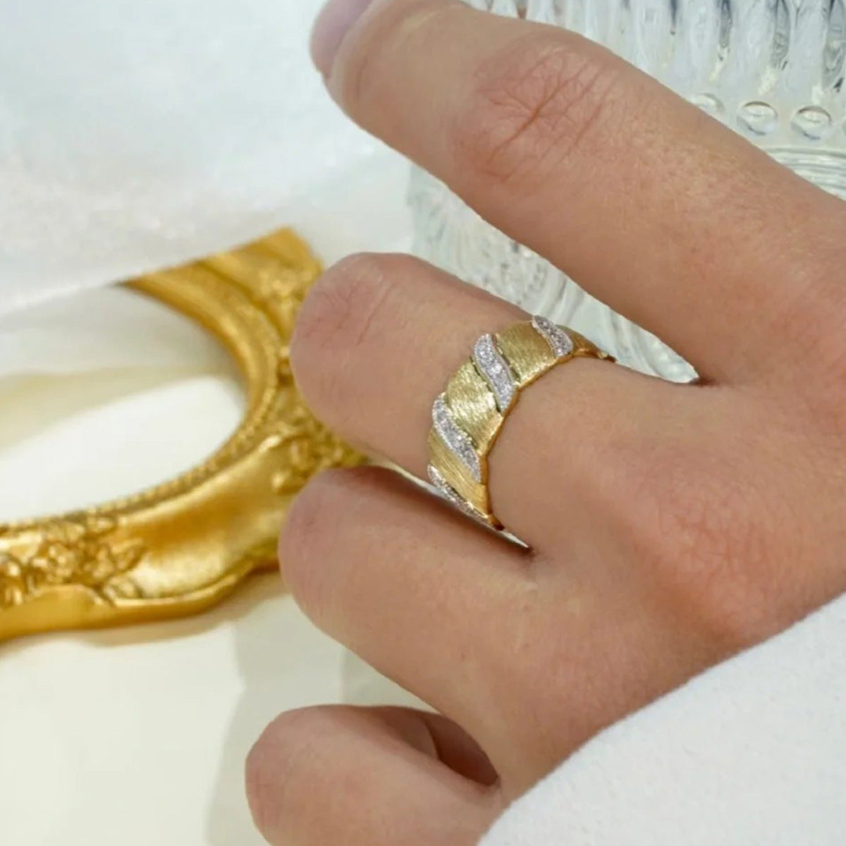 Brushed Sterling Silver 925 Ring Vintage Gold Plated