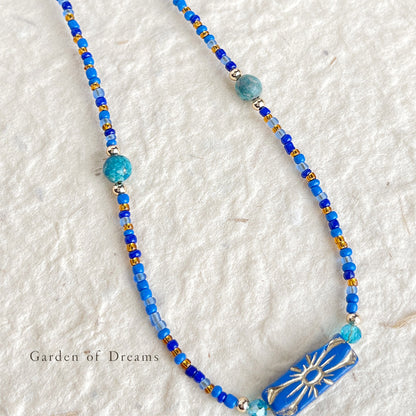 Handmade Indigo Bohemian Beaded Necklace Natural Turquoise Stone Beads Choker bohemian choker necklace indigo stone necklace