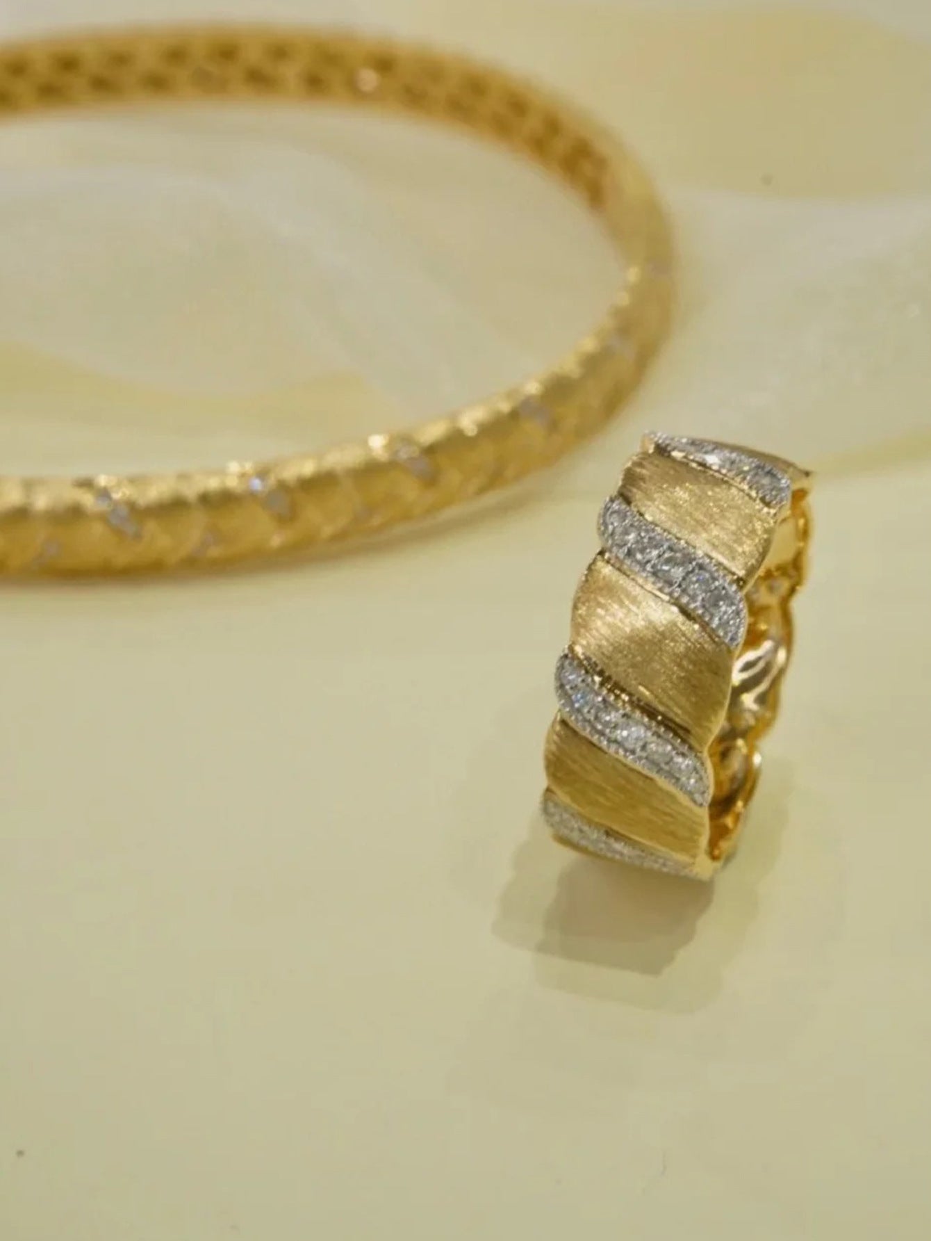 Brushed Sterling Silver 925 Ring Vintage Gold Plated