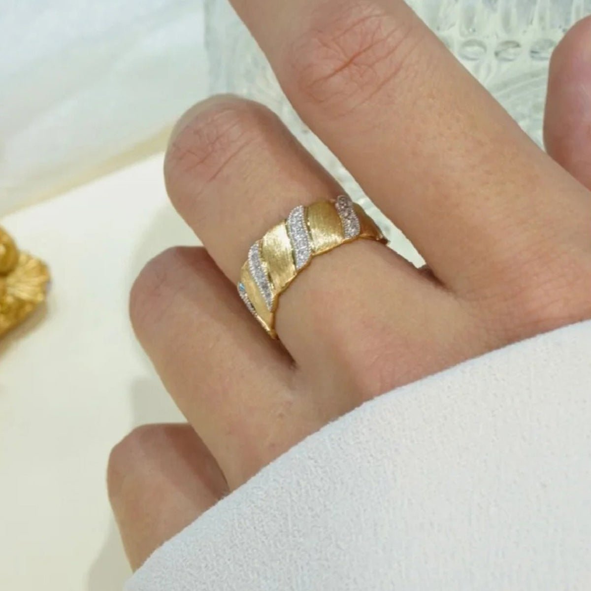 Brushed Sterling Silver 925 Ring Vintage Gold Plated
