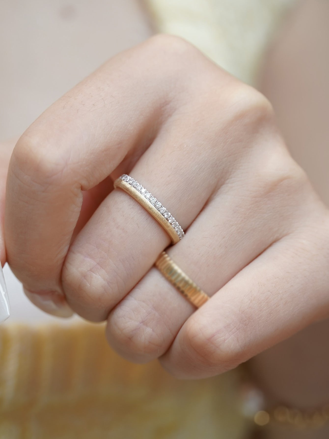 Sterling Silver 925 Thin Band Ring Women Brushed Silver 925 Pave Zirconia Classic Stacking Ring