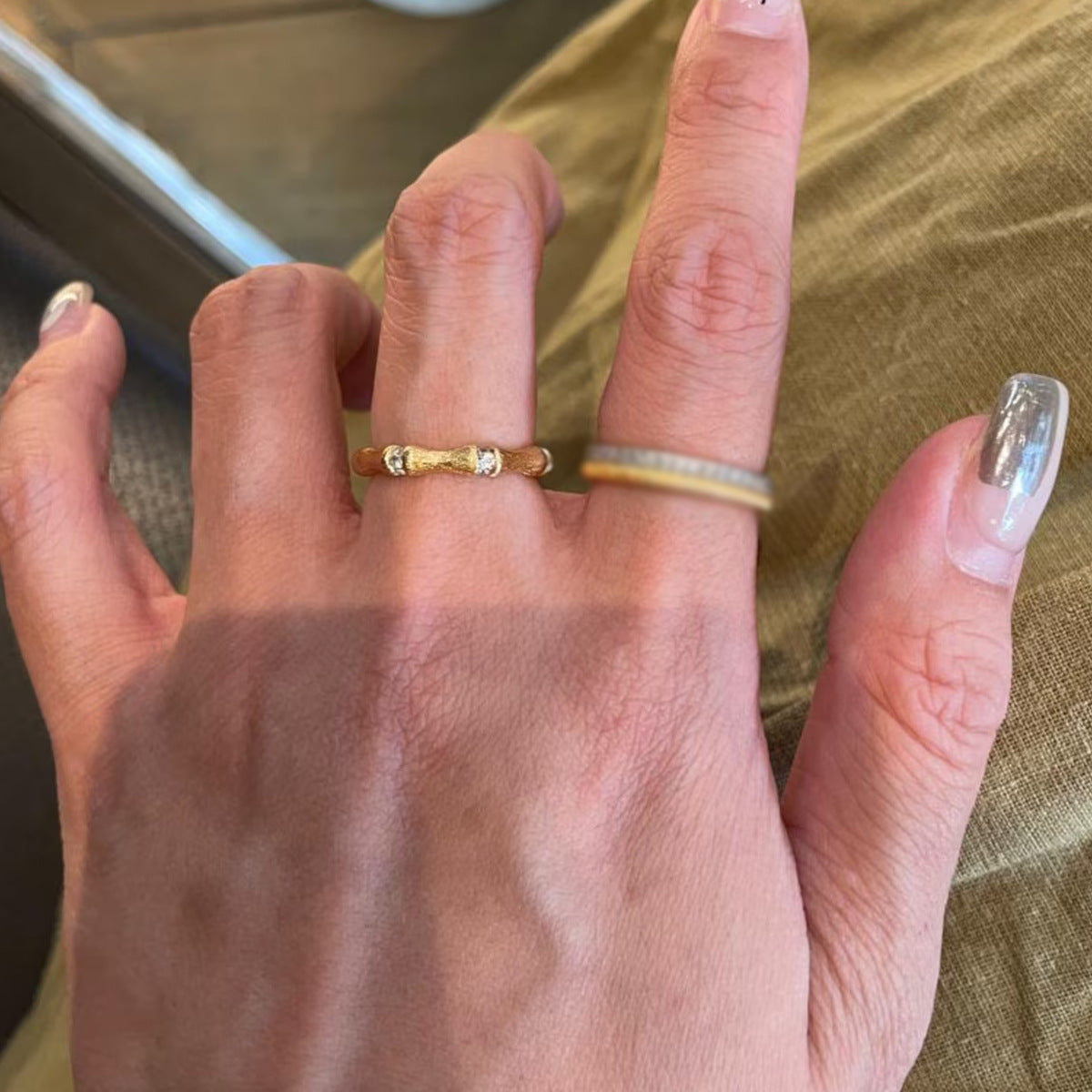 Vintage Brushed Sterling Silver 925 Ring Bamboo-Shaped Ring