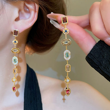 Candy Colorful Stone Long Earring For Women 14K Gold Plated
