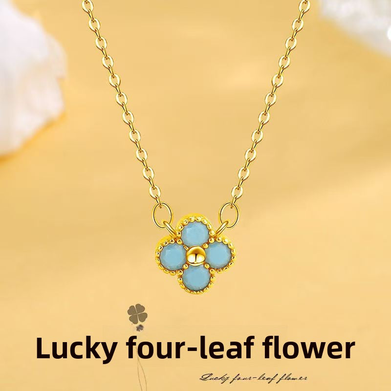 Luxury Clover Female Choker Necklace Multi-color Stone Charms Necklace 14K Gold Plated Jewelry Set