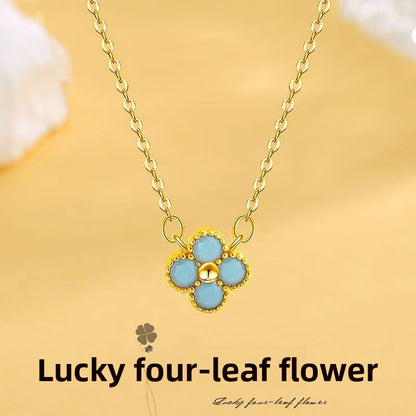 Luxury Clover Female Choker Necklace Multi-color Stone Charms Necklace 14K Gold Plated Jewelry Set
